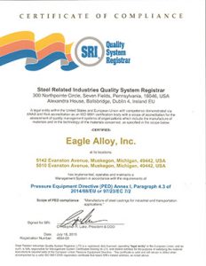 Eagle Alloy PED Certificate