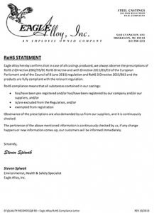 Eagle Alloy RoHS Statement, October 2019