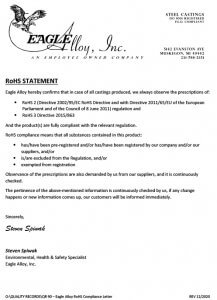 Eagle Alloy RoHS Statement, October 2022
