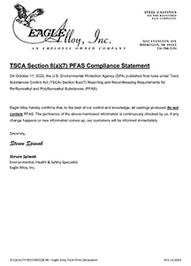 Eagle Alloy TSCA/ PFAS declaration