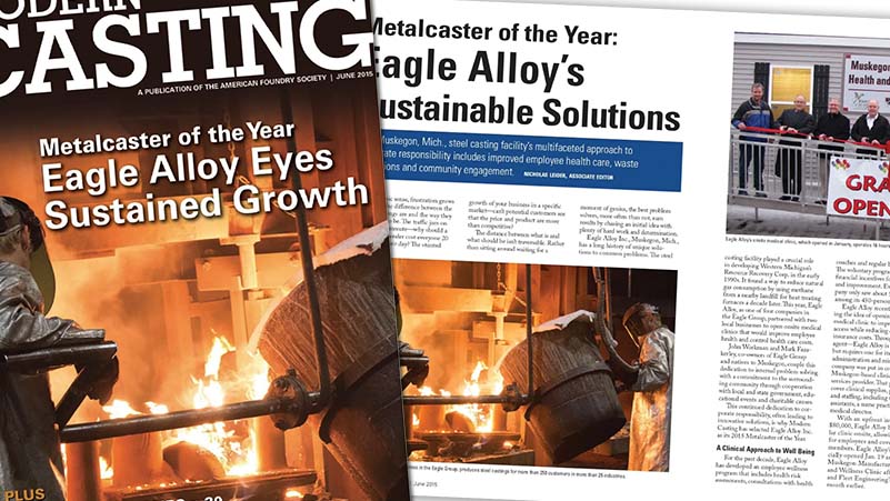 Cover of Modern Casting announcing Eagle Alloy as the winner of the AFS Metalcaster of the Year award